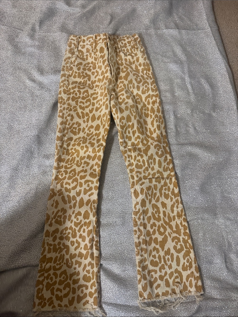 Straight Leg Women's Jeans in Tan Leopard Print